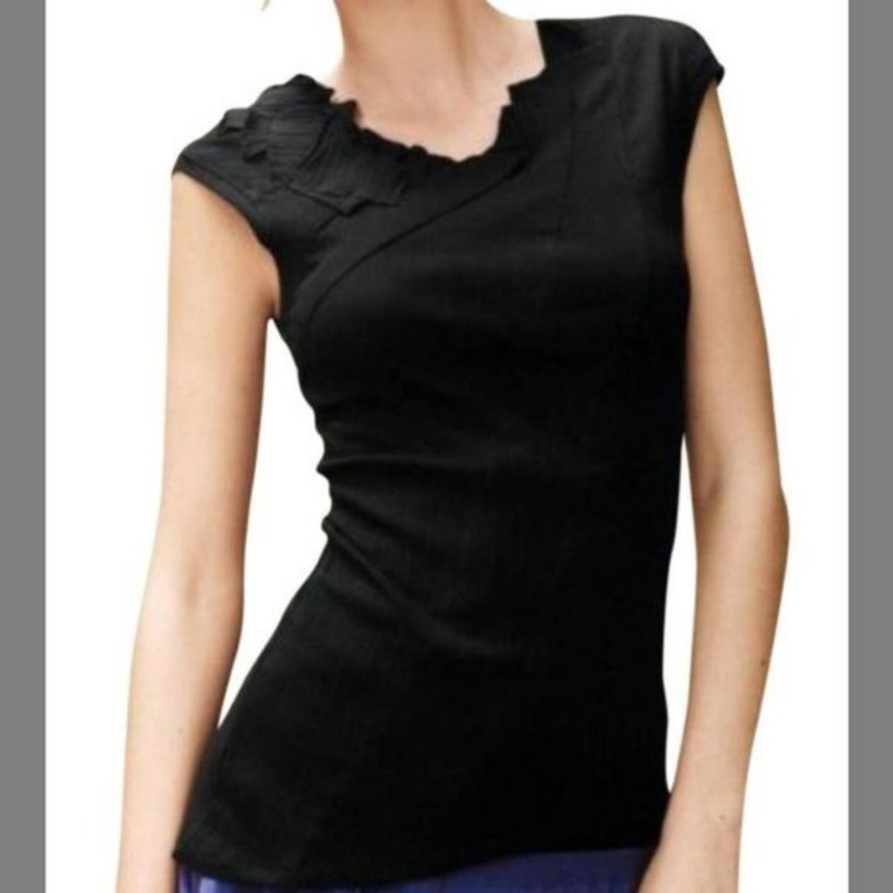 Anthropolgie One September Black Ruffle Top Women's P Extra Extra Small XXS